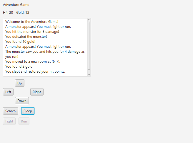 Screenshot of Java adventure game project