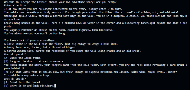 Screenshot of Python interactive story game